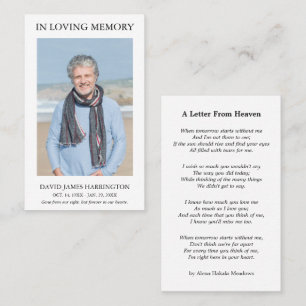Visita Tarjeta de funeral con foto memorial simple
