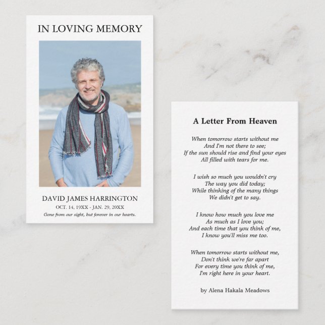 Visita Tarjeta de funeral con foto memorial simple (Anverso / Reverso)