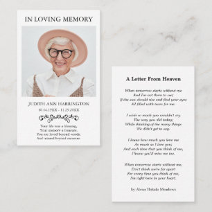 Visita Tarjeta de funeral con foto memorial simple