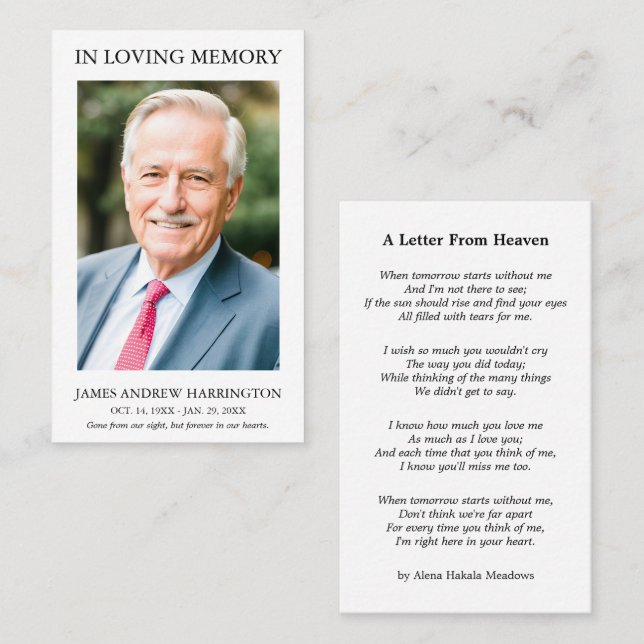 Visita Tarjeta de funeral con foto memorial simple (Anverso / Reverso)