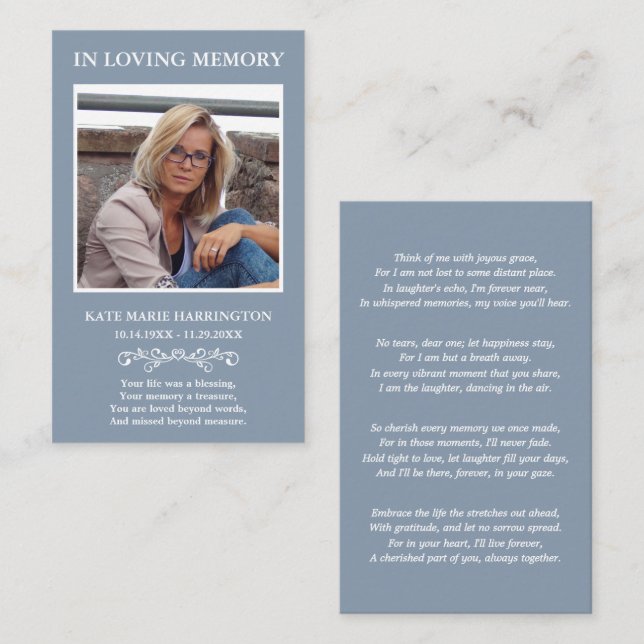 Visita Tarjeta de Funeral de Foto Moderna Simple (Anverso / Reverso)