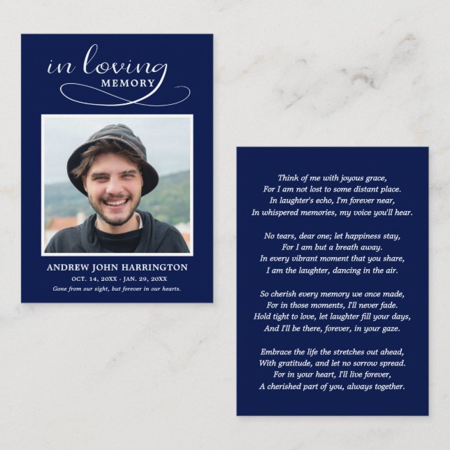Visita Tarjeta de Funeral de Foto Moderna Simple (Anverso / Reverso)
