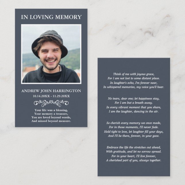 Visita Tarjeta de Funeral de Foto Moderna Simple (Anverso / Reverso)