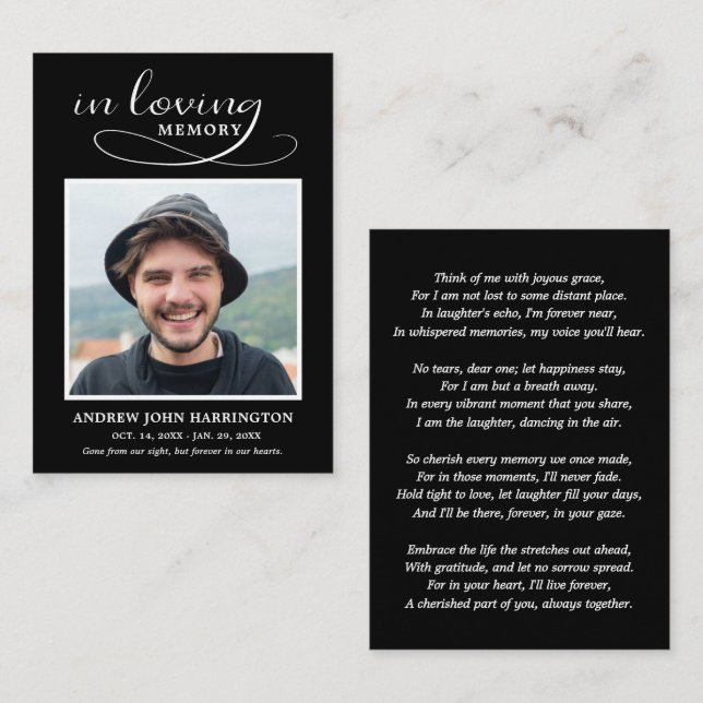 Visita Tarjeta de Funeral de Foto Moderna Simple (Anverso / Reverso)