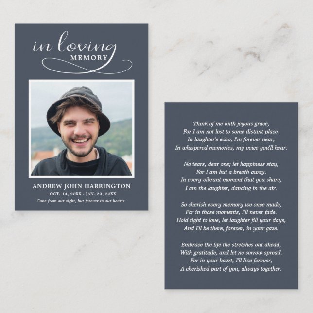 Visita Tarjeta de Funeral de Foto Moderna Simple (Anverso / Reverso)