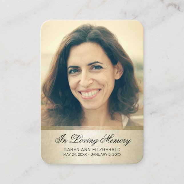 Visita Tarjeta de funerales dorados de escritura negra, f (Anverso)