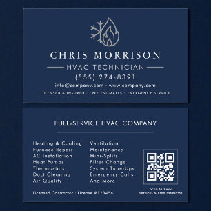 Visita Tarjeta de HVAC Azul Marino Plata Código QR