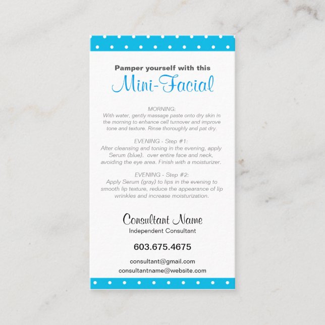 Visita Tarjeta de instrucciones Mini-Facial (Anverso)