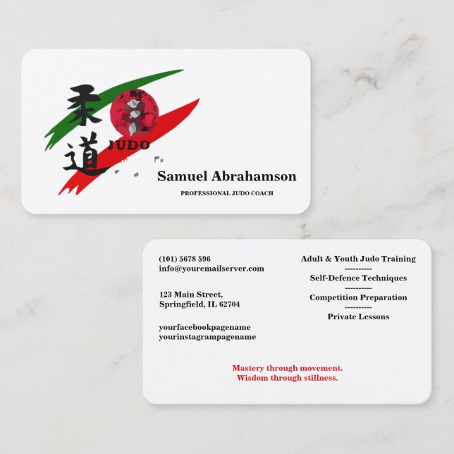 Visita Tarjeta de instructor de Judo personalizada  (Anverso / Reverso)