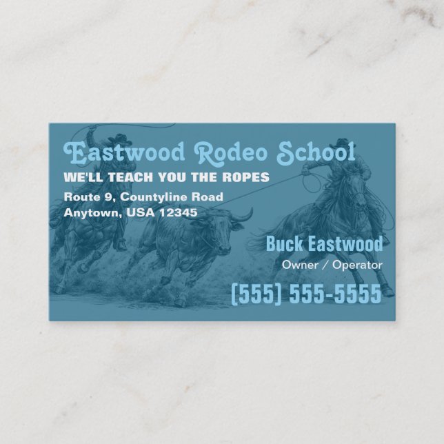 Visita Tarjeta de instructor de rodeo | Escuela de Rodeo (Anverso)