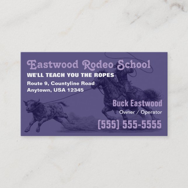 Visita Tarjeta de instructor de rodeo | Escuela de Rodeo (Anverso)