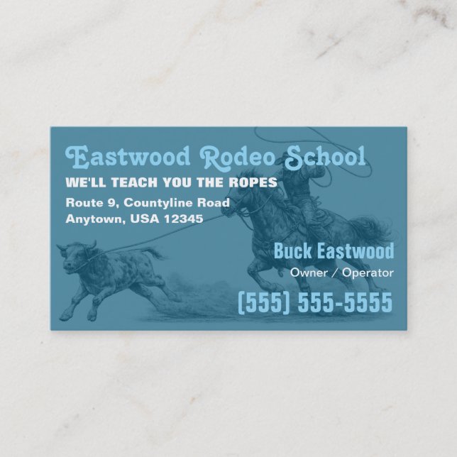 Visita Tarjeta de instructor de rodeo | Escuela de Rodeo (Anverso)
