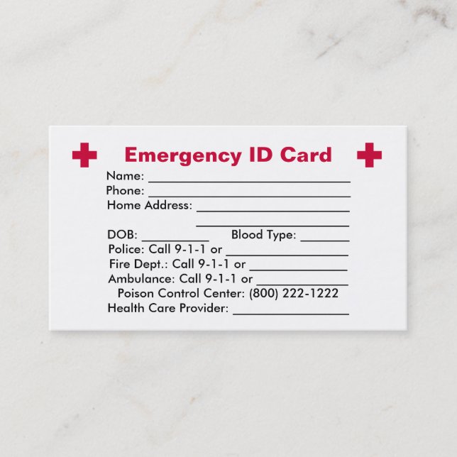 Visita Tarjeta de la identificación de la emergencia (Anverso)