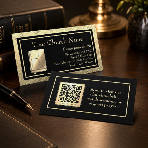 Visita Tarjeta de la Iglesia con Código QR Biblia en Oro 