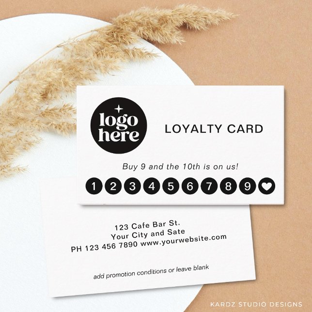 Visita Tarjeta de Lealtad con Logo Moderno Blanco Profesi (Front and back of a 3.5 x 2 in. is shown. Choose size, paper, and corner style.)