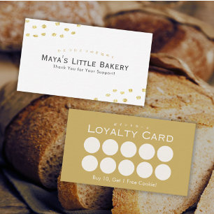 Visita Tarjeta de Lealtad de Bakery con Brillo Dorado Min