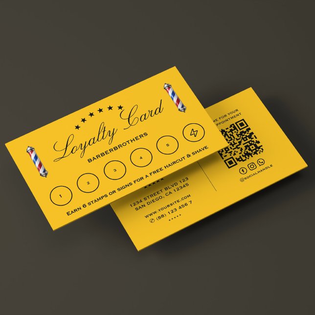 Visita Tarjeta de Lealtad de Barbershop Classic (Barber Pole Classic Yellow Barbershop Appointment Business Card
)