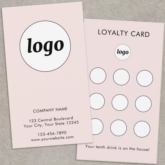 Visita Tarjeta de Lealtad de Cliente de Negocio con Texto (Simple logo with custom text business branding promotional loyalty card in blush pink)