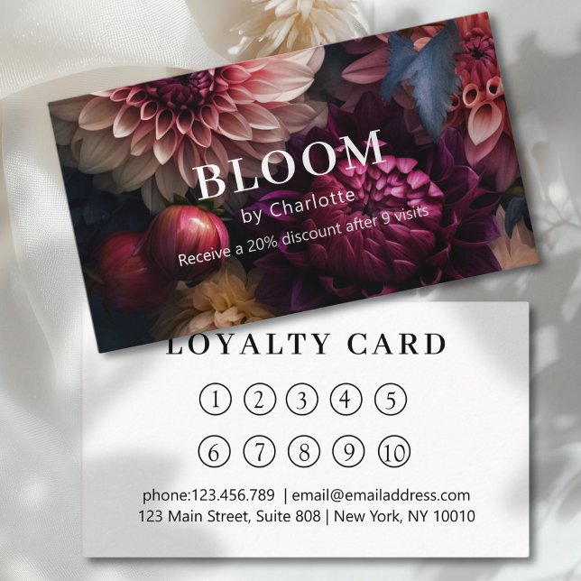 Visita Tarjeta de Lealtad de Salón de Flores Moderno (Modern Flower Salon Loyalty Business Card)