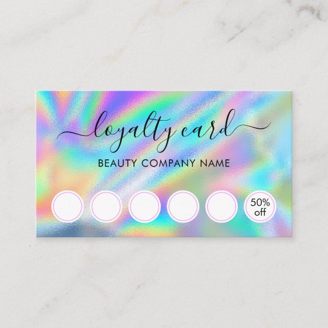 Visita Tarjeta de Lealtad Glam Faux Holographic Beauty Sa (Anverso)