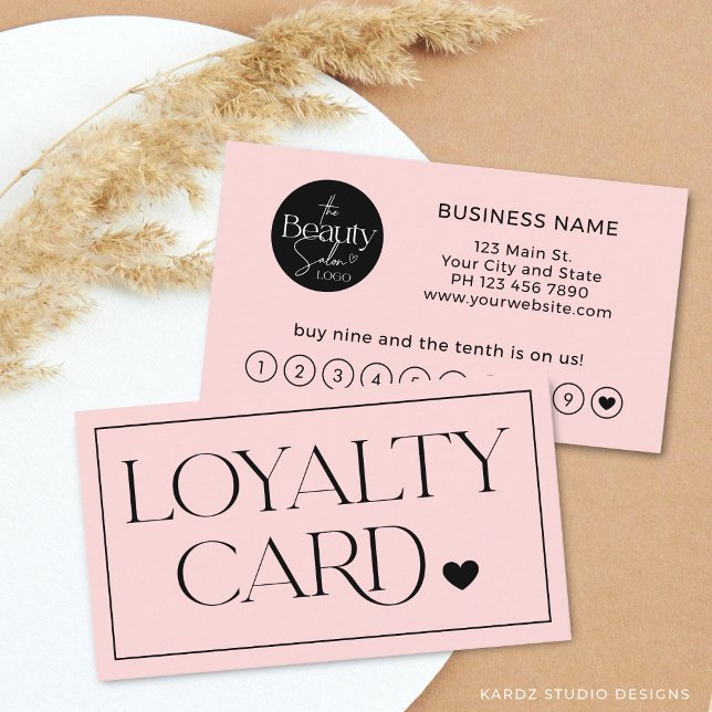 Visita Tarjeta de Lealtad Profesional Moderna Simple Rosa (The front + back of the card are shown in standard size. Choose size, paper + corner style.)