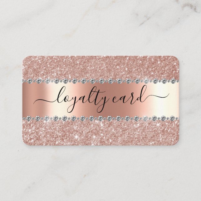 Visita Tarjeta de Lealtad Rose gold Glitter Manuscrita (Anverso)