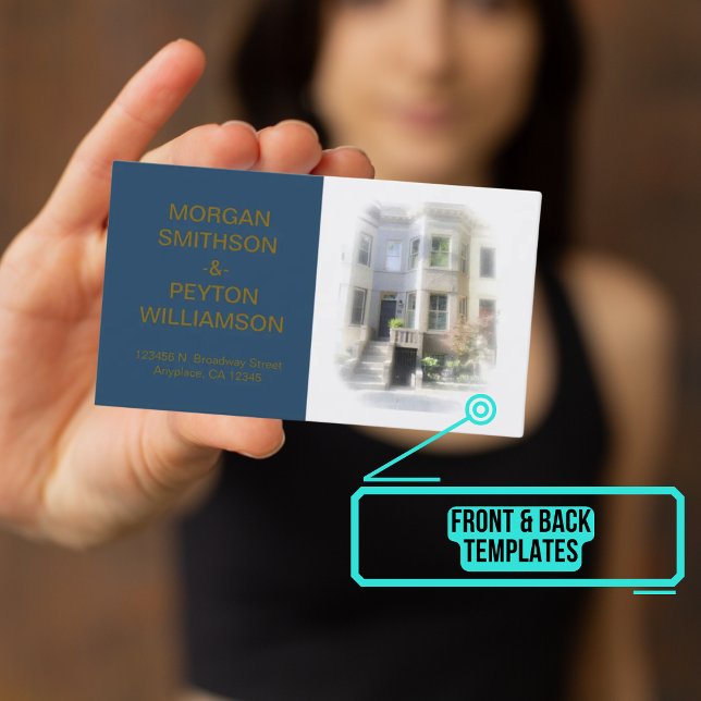 Visita Tarjeta de llamadas de parejas - Foto con borde az (This design has easily customizable templates for text and photo.)