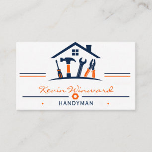 Visita Tarjeta de Mano de Obra Azul y Naranja Moderna