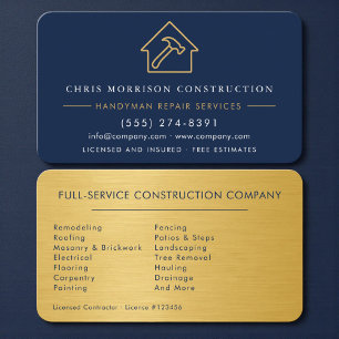 Visita Tarjeta de Mano de Obra Construcción Metal Oro Azu