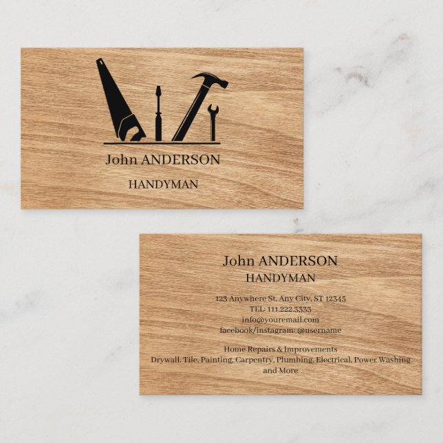 Visita Tarjeta de Mano de Obra de Madera Moderna (Anverso / Reverso)