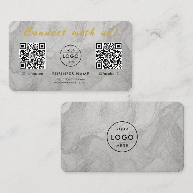 Visita Tarjeta de mármol blanco moderno con código QR dua (Anverso / Reverso)