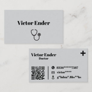 Visita Tarjeta de Médico moderna con código QR - Gris y