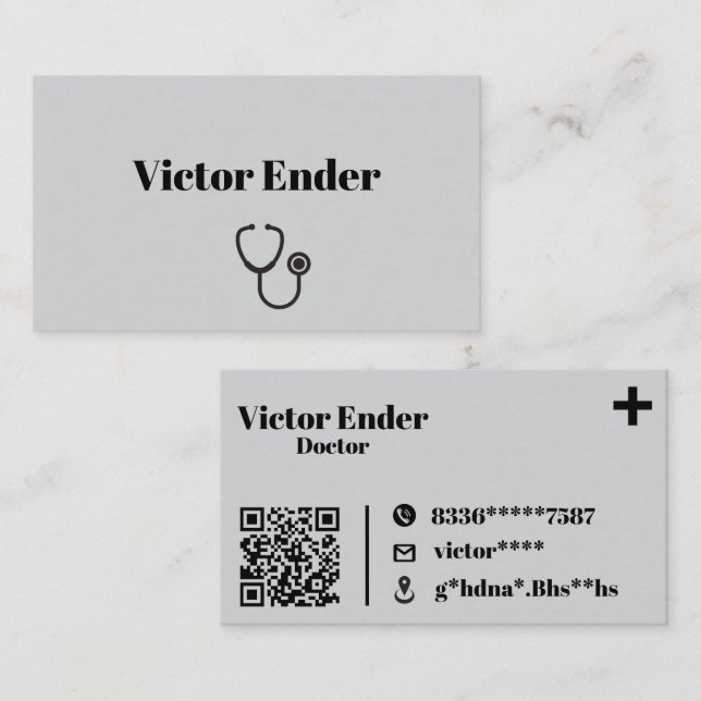 Visita Tarjeta de Médico moderna con código QR - Gris y (Anverso / Reverso)