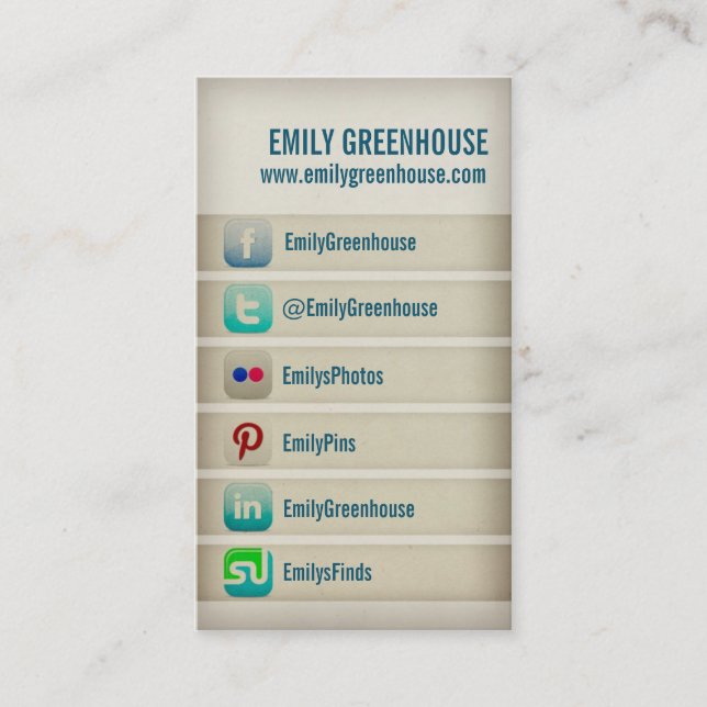 Visita Tarjeta de medios sociales Facebook Twitter (Anverso)