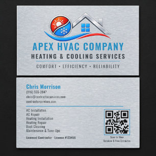 Visita Tarjeta de metal código QR de calefacción de HVAC