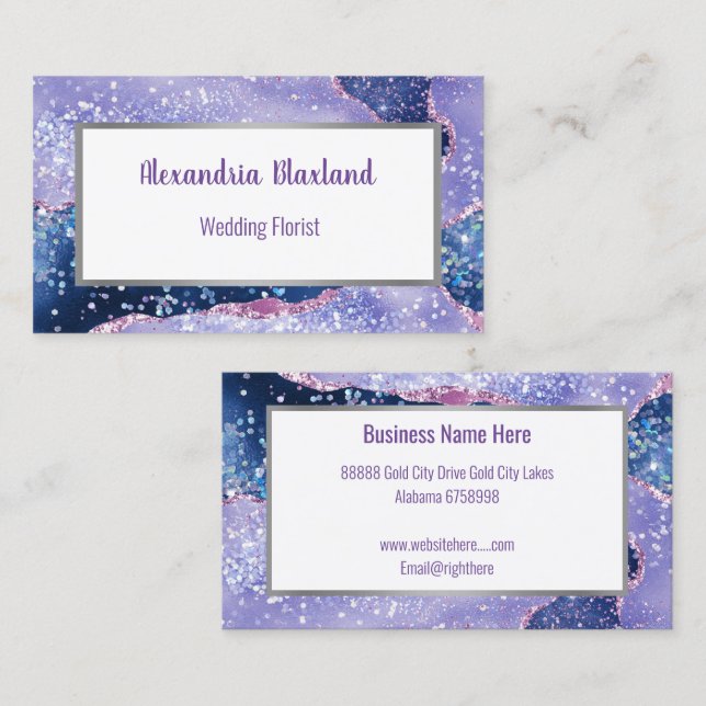 VISITA TARJETA DE NEGOCIO BLANCA PURPLE MARBLE ABSTRACT (Anverso / Reverso)