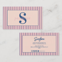Tarjeta de Negocio con Monograma de Raya Rosa