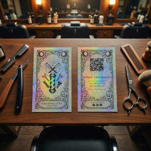 Visita Tarjeta de Negocio de Barbero   Barbería Holográfi