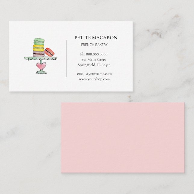 Visita Tarjeta de negocio de panadería de Macarons Pastel (Anverso / Reverso)