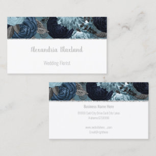 VISITA TARJETA DE NEGOCIO DE PURPURINA DE PLATA AZUL FLOR