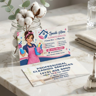 Visita Tarjeta de Negocio de Servicio de Limpieza Rosa y