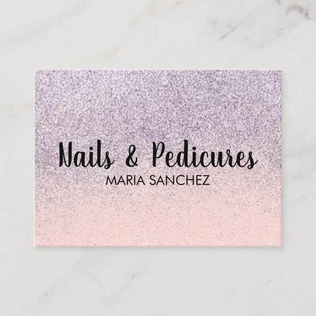 Visita Tarjeta de negocio de uñas con brillo falso rosa o (Anverso)