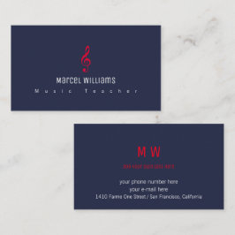 Visita tarjeta de negocios azul de músico con nota musica