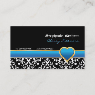 Visita tarjeta de negocios azul del corazón del damasco b