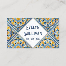 Tarjeta de negocios de azulejos mediterráneos amar