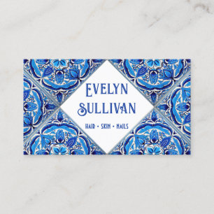 Visita Tarjeta de negocios de azulejos mediterráneos azul