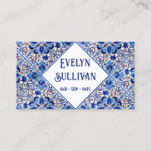Tarjeta de negocios de azulejos mediterráneos azul