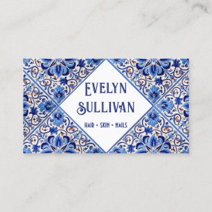 Visita Tarjeta de negocios de azulejos mediterráneos azul