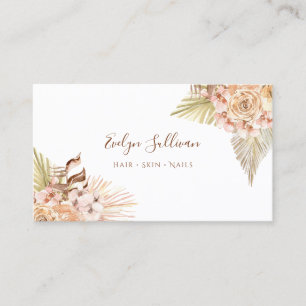 Visita tarjeta de negocios de flores boho peach