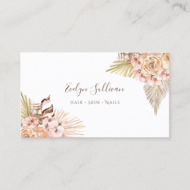 Visita tarjeta de negocios de flores boho peach (Anverso)
